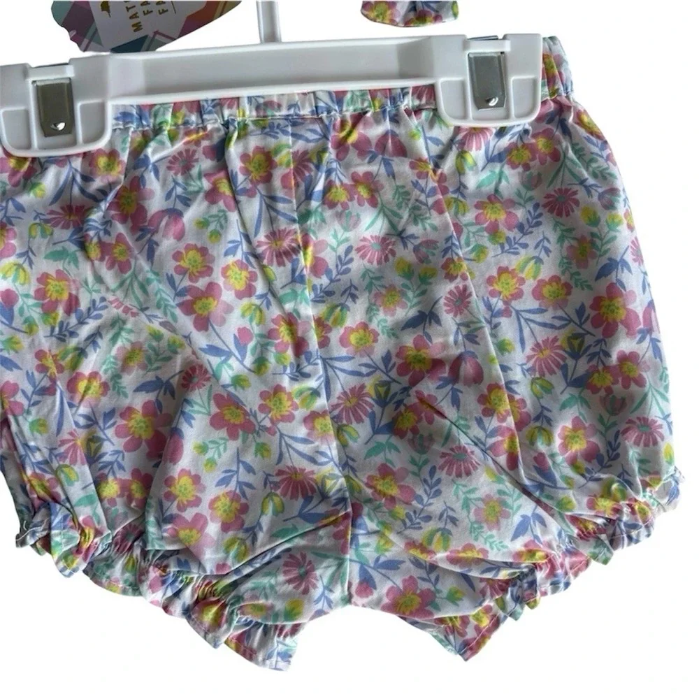 Tommy Bahama Floral 3‎ Piece Pinafore Dress Set Headband Bloomers Baby Girl 6-9M